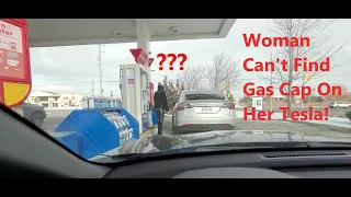 Woman Can't Find Gas Cap On Her Tesla Model X!! FUNNY LMAO