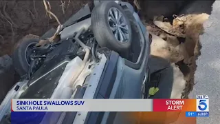 Sinkhole swallows SUV in Santa Paula