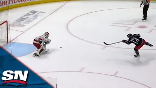 Alexandre Texier Lobs The Puck Over The Hurricanes And Finds Gustav Nyquist For The Breakaway Goal