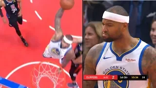 DeMarcus Cousins Shocks Warriors Bench with his first EPIC dunk as a Warrior