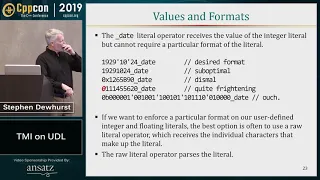 TMI on UDLs: Mechanics, Uses, and Abuses of User-Defined Literals - Stephen Dewhurst - CppCon 2019