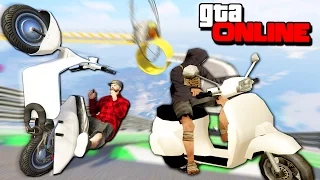 БИЧИ НА БЕЛЫХ СКУТЕРАХ ЖЕСТКО СРЕЗАЛИ ВСЕХ НА РАМПЕ В 90 ГРАДУСОВ В GTA 5 ONLINE ( ГОНКИ )