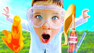 EASY Science Experiments FOR KIDS w/ Caleb & Daddy! Homemade Volcano  & MENTOS & Coke ERUPTION!