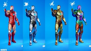 All Ironman Styles Showcase with popular emotes - Red, Silver, Gold, Halo  Foil Color Ironman