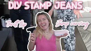 THRIFT FLIP | diy stamp jeans w/ custom linoleum carved stamps