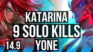 KATARINA vs YONE (MID) | 9 solo kills, 66% winrate, 17/2/3, Legendary | NA Master | 14.9