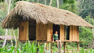 Women Builds Cabin: Build Wooden Stilt Houses, Use Planks for Walls, Primitive House Building Skills