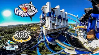 VR 360 5K Great White Roller Coaster On Ride Back Row POV SeaWorld San Antonio 2021 10 30