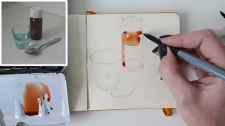 How to draw a glass step-by-step | Watercolor sketch