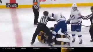 The lightning and bruins have a line brawl