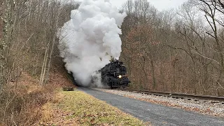 Western Maryland Scenic Railroad H-6 #1309 Steam Train Exits Brush Tunnel (12/10/22)