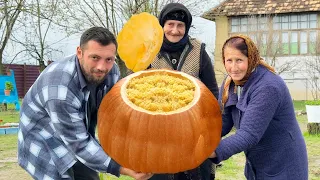 RICE PILAF RECIPE Inside A Huge Pumpkin! Grandma Cooking Best Plov | Turkish Flour Halva Recipe