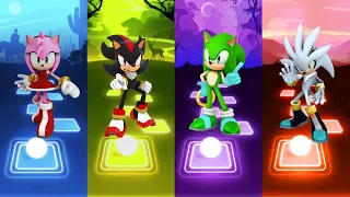 Amy Rose Sonic 🆚 Shadow Sonic 🆚 Green Sonic 🆚 Silver Sonic | Tiles Hop EDM Rush Gameplay