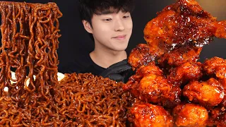 ASMR MUKBANG BLACK BEAN NOODLES & FRIED CHICKEN EATING SOUNDS