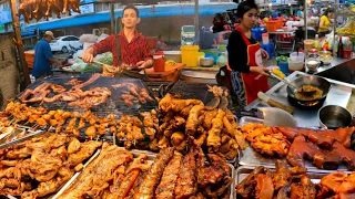 Very Popular! Cambodian Street Food@ Orussey Market | Yummy Grilled Chicken, Duck, Fish, Pork