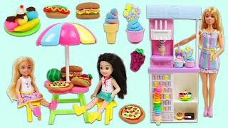 Barbie's Ice Cream Dessert Shop and Picnic with DIY Play Doh Ice Cream Cone, Pizza, & More Crafts!