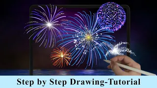 Fireworks Blooming on the Night Sky iPad Procreate Drawing - Step by Step Drawing Tutorial