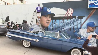 Murals of new Dodgers baseball player Shohei Ohtani pop up across LA