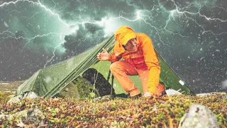 Caught in Massive Storm of Hail, Thunder, Lightning & Heavy Rain - Tarp Shelter, Camping Survival