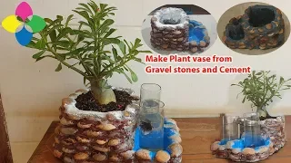 How to make Plant vase with Space for betta fish from Gravel stones and Cement