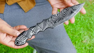 One-Piece Wonder: A Full Steel Tang Dagger Making Process From a Single bar of Damascus Steel