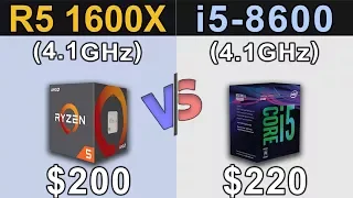 Ryzen 5 1600X (4.1GHz) OC vs i5-8600 (non K) | New Games Benchmarks