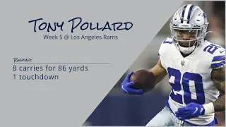 Tony Pollard RB Dallas Cowboys | Every run, target, and catch | 2022 | Week 5 @ Los Angeles Rams