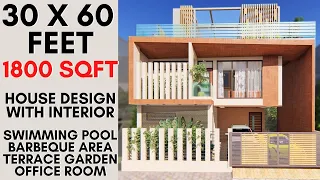 30X60 feet, 1800 sqft Luxurious House with Swimming Pool & Barbecue Space | 9X18 Meter | ID-044