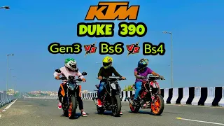 Gen 3 DUKE 390 vs DUKE 390 Bs4 vs DUKE 390 Bs6 | Triple Drag Race | Top Speed Test💥