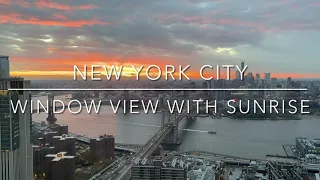 NYC Brooklyn bridge window view with sunrise | Relaxing video with city sounds