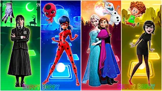 Wednesday Addams 🆚 Miraculous LadyBug 🆚 Anna and Elsa - Frozen 🆚 Mavis Dracula 🎶 Tiles Hop EDM Rush