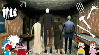 Grandpa, Evil Nun Slendrina and Slenderman Banke Kiya Car Escape in Granny With Shinchan and Nobita