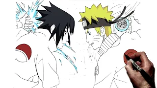 How To Draw Naruto Vs Sasuke (Rasengan vs Chidori) | Step By Step | Naruto