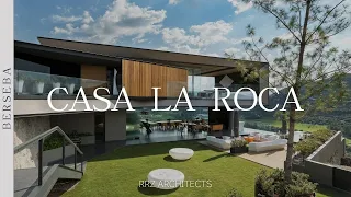 Luxurious house suspended above rocks, blending nature and sophisticated architecture