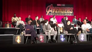 Scarlett Johansson gets a question about the fashion in InfinityWar