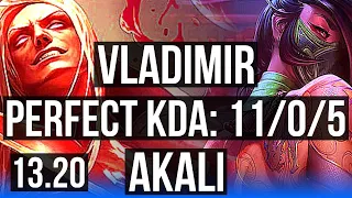 VLADIMIR vs AKALI (MID) | 11/0/5, Legendary, 1.0M mastery, 300+ games | EUW Master | 13.20