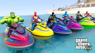 Homem Aranha com super-heróis Jet Ski Water Racing Challenge Hulk Batman Captain america - GTA 5