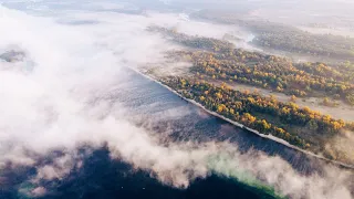 Туман на світанку над Дніпром. Канів. Тарасів обрій. Жовтень 2021. Kaniv. DJI Mavic Mini