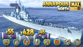 Cruiser Annapolis: 4k base XP game on map North - World of Warships