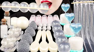 ASMR WHITE FOOD, EDIBLE SPOONS, MARSHMALLOW PEEPS, EYEBALL GUMMY, JELLY NOODLES, POPPING BOBA 咀嚼音 먹방