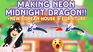 Making Neon Midnight Dragon🤩✨🐉 and New Korean House and furniture!!🏮🍱😲 #adoptme #adoptmeneons