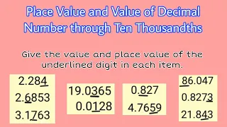 Place Value and Value of Decimal Number through Ten Thousandths