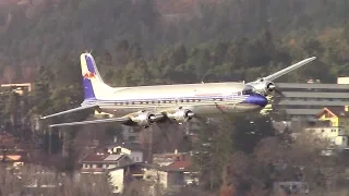 The Flying Bulls DC-6B (OE-LDM) takeoff and lowpass at Innsbruck Airport