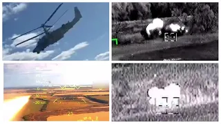 Vikhr anti-tank missiles used by Russian Ka-52 helicopters hit Ukrainian equipment and strongholds