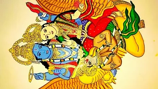 How to draw and paint lord Vishnu and Mata Laxmi sitting on garud vahan step by step