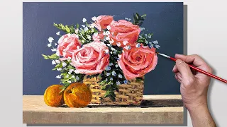 Acrylic Painting Flower Bouquet Basket