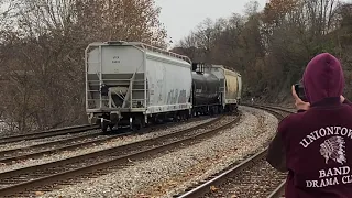 BNSF grain train meets with the SWP Railroad!