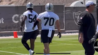 JACKSON POWERS-JOHNSON SENDS TRAINER FLYING IN BLOCKING DRILLS; LAYING THE BOOM DAY ONE IN MINICAMP