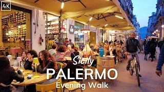 Palermo Evening Walking Tour 4K - Palermo Bars and Cafes - Sicily - Italy (60fps)