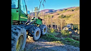 🌲|4K|•Ponsse Bear & Haas UniWinch / John Deere 1470D • Slope / Hang • Harvester &Traktionswinde •#2🌲